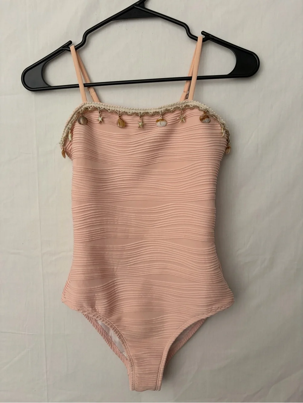 Girls’ Pink One Piece Swimsuit Shell Charms Size 13-14Y(A786)